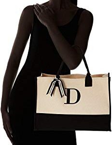 Mud Pie Classic Black and White Initial Canvas Tote Bags (A), 100% Cotton, 17" x 19" x 2"