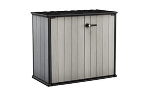 keter patio store 4.6 x 4.0 ft. resin outdoor storage shed with paintable and drillable walls for customization-perfect for yard tools and pool toys, grey