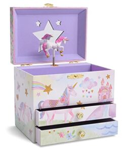 jewelkeeper musical jewelry box with 2 pullout drawers, glitter rainbow and stars unicorn design, the beautiful dreamer tune