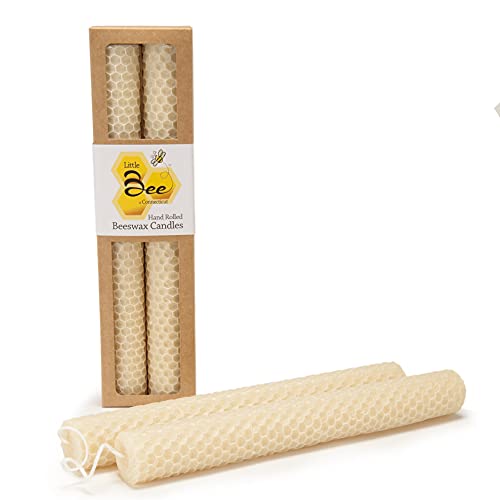 8 Inch Hand-Rolled Beeswax Taper Candles - Little Bee of Connecticut (Single Pair)