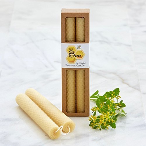 8 Inch Hand-Rolled Beeswax Taper Candles - Little Bee of Connecticut (Single Pair)