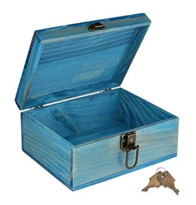 dedoot wooden keepsake box, blue wood box with lock decorative handmade craft small latched box for jewelry gift storage and home decor, 9.3×7.6×4.5 inch