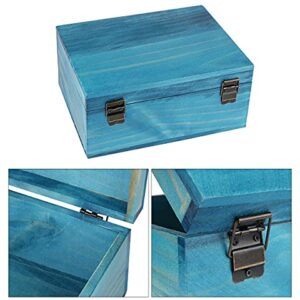 Dedoot Wooden Keepsake Box, Blue Wood Box with Lock Decorative Handmade Craft Small Latched Box for Jewelry Gift Storage and Home Decor, 9.3x7.6x4.5 Inch