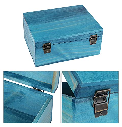 Dedoot Wooden Keepsake Box, Blue Wood Box with Lock Decorative Handmade Craft Small Latched Box for Jewelry Gift Storage and Home Decor, 9.3x7.6x4.5 Inch