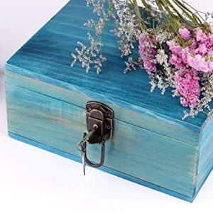 Dedoot Wooden Keepsake Box, Blue Wood Box with Lock Decorative Handmade Craft Small Latched Box for Jewelry Gift Storage and Home Decor, 9.3x7.6x4.5 Inch