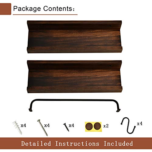 WELLAND Dayton Floating Shelves Set of 2 Wood Picture Ledge Wall Mounted Storage Shelf with Hooks for Kitchen, Bathroom