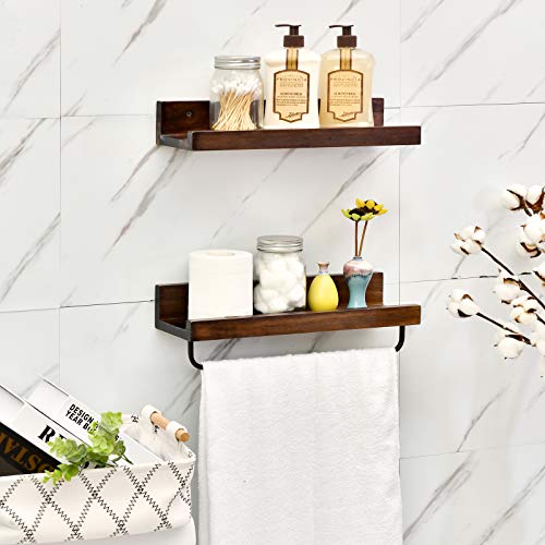 WELLAND Dayton Floating Shelves Set of 2 Wood Picture Ledge Wall Mounted Storage Shelf with Hooks for Kitchen, Bathroom