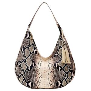 yaosen women snakeskin pattern hobo bag large handbag shoulder tote bag (khaki)