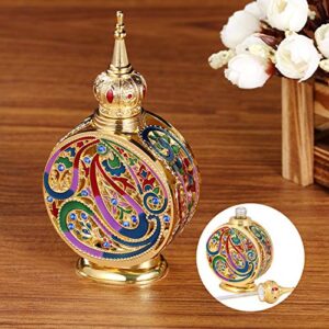 Vintage 18ml Empty Refillable Egyptian Style Enameled Metal and Glass Perfume Bottle