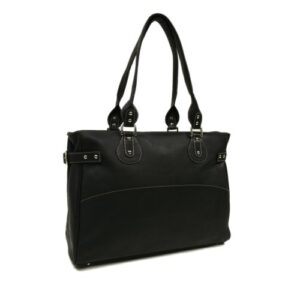 piel leather large ladies side strap tote, black, one size