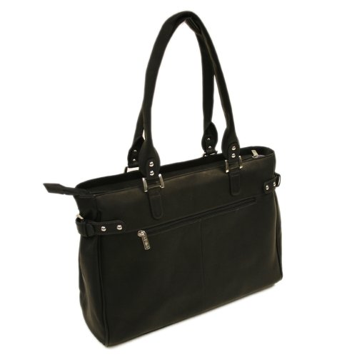 Piel Leather Large Ladies Side Strap Tote, Black, One Size