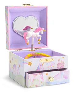 jewelkeeper girl’s musical jewelry storage box with spinning unicorn & pullout drawer, glitter rainbow and stars design, the unicorn tune – ideal gift for girls