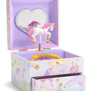 Jewelkeeper Girl's Musical Jewelry Storage Box with Spinning Unicorn & Pullout Drawer, Glitter Rainbow and Stars Design, The Unicorn Tune - Ideal Gift for Girls