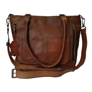 madosh womens brown crossbody genuine leather shoulder tote office handbag casual purse satchel bag
