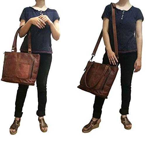 Madosh Womens Brown Crossbody Genuine Leather Shoulder Tote Office Handbag Casual Purse Satchel Bag