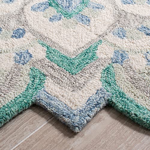 Safavieh Novelty Collection 4' Round Blue/Ivory NOV105M Handmade Boho Flower Premium Wool Area Rug