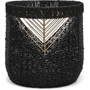 adore decor ostara seagrass black & gold basket