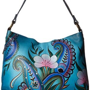 Anna by Anuschka Hand Painted Leather Women's Large Shoulder HOBO, Denim Paisley Floral