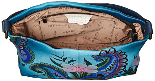 Anna by Anuschka Hand Painted Leather Women's Large Shoulder HOBO, Denim Paisley Floral