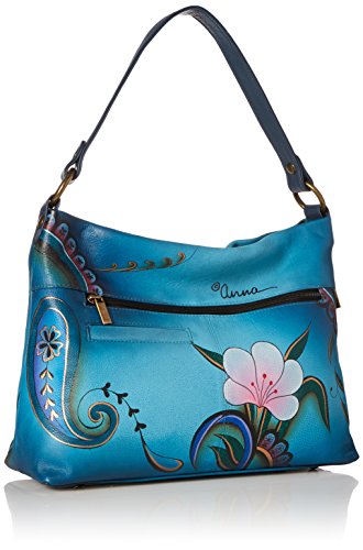 Anna by Anuschka Hand Painted Leather Women's Large Shoulder HOBO, Denim Paisley Floral