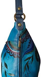 Anna by Anuschka Hand Painted Leather Women's Large Shoulder HOBO, Denim Paisley Floral