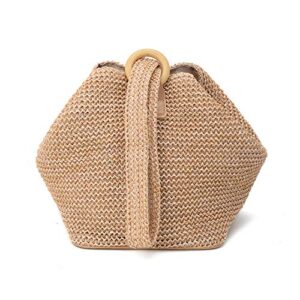 Women Top Handle Bag Straw Weave Circular Ring Bucket Bag