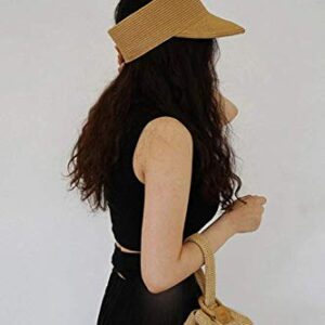 Women Top Handle Bag Straw Weave Circular Ring Bucket Bag