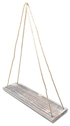 MtnGift Farmhouse Boho Rustic Rope Hanging Shelf - Floating Wooden Decorative Wall Swing Shelves (Set of 3)