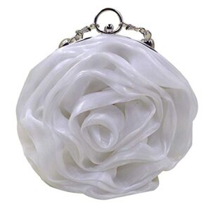 clara women rose flower clutch purse satin handbag wedding evening party bag white