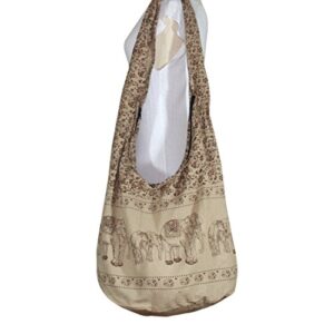 thai hippie bag elephant sling crossbody bag purse zip handmade color light brown