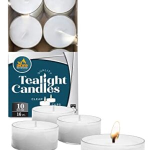 Ner Mitzvah Tea Light Candles - 16 Pack - White Unscented Tealight Candles - Long Burning - 10 Hours