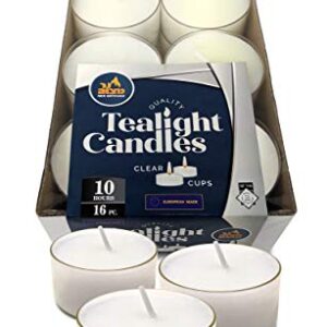 Ner Mitzvah Tea Light Candles - 16 Pack - White Unscented Tealight Candles - Long Burning - 10 Hours