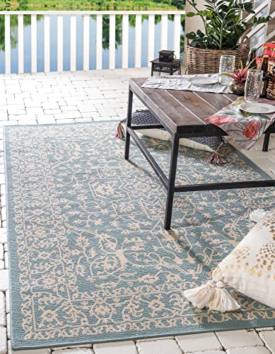 Unique Loom Botanical Collection Bohemian, Abstract, Traditional, Indoor and Outdoor Area Rug, 4' 0" x 6' 0", Light Blue/Beige