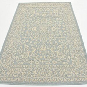 Unique Loom Botanical Collection Bohemian, Abstract, Traditional, Indoor and Outdoor Area Rug, 4' 0" x 6' 0", Light Blue/Beige