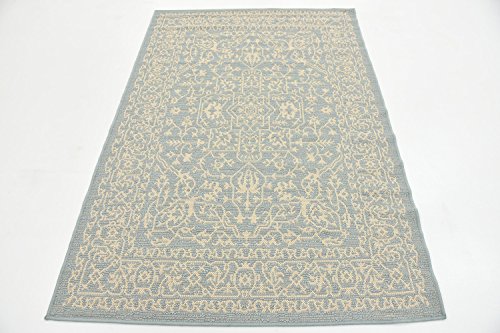 Unique Loom Botanical Collection Bohemian, Abstract, Traditional, Indoor and Outdoor Area Rug, 4' 0" x 6' 0", Light Blue/Beige