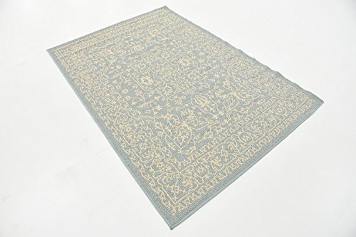 Unique Loom Botanical Collection Bohemian, Abstract, Traditional, Indoor and Outdoor Area Rug, 4' 0" x 6' 0", Light Blue/Beige