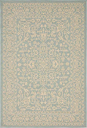 Unique Loom Botanical Collection Bohemian, Abstract, Traditional, Indoor and Outdoor Area Rug, 4' 0" x 6' 0", Light Blue/Beige