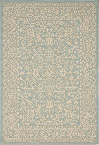 Unique Loom Botanical Collection Bohemian, Abstract, Traditional, Indoor and Outdoor Area Rug, 4' 0" x 6' 0", Light Blue/Beige