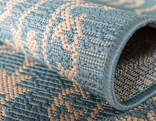 Unique Loom Botanical Collection Bohemian, Abstract, Traditional, Indoor and Outdoor Area Rug, 4' 0" x 6' 0", Light Blue/Beige