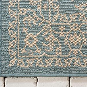 Unique Loom Botanical Collection Bohemian, Abstract, Traditional, Indoor and Outdoor Area Rug, 4' 0" x 6' 0", Light Blue/Beige