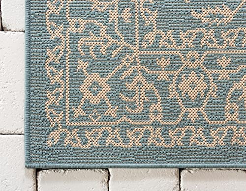 Unique Loom Botanical Collection Bohemian, Abstract, Traditional, Indoor and Outdoor Area Rug, 4' 0" x 6' 0", Light Blue/Beige