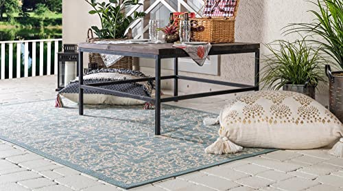 Unique Loom Botanical Collection Bohemian, Abstract, Traditional, Indoor and Outdoor Area Rug, 4' 0" x 6' 0", Light Blue/Beige