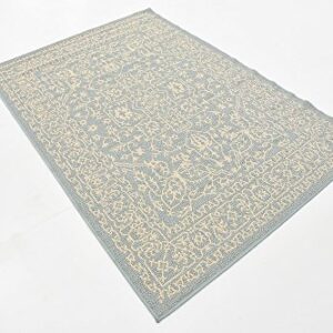 Unique Loom Botanical Collection Bohemian, Abstract, Traditional, Indoor and Outdoor Area Rug, 4' 0" x 6' 0", Light Blue/Beige