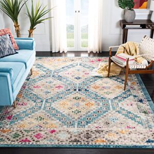 safavieh madison collection 8′ x 10′ dark blue / yellow mad418n boho diamond distressed non-shedding living room bedroom dining home office area rug