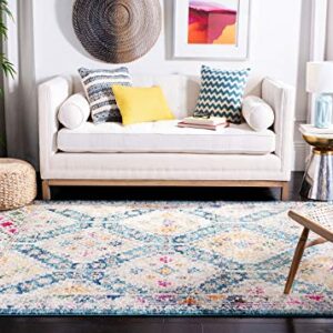 SAFAVIEH Madison Collection 8' x 10' Dark Blue / Yellow MAD418N Boho Diamond Distressed Non-Shedding Living Room Bedroom Dining Home Office Area Rug