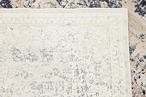 Unique Loom Chateau Collection High-Low Pile, Vintage, Traditional, Distressed, Medallion Area Rug (4' 0 x 6' 0 Rectangular, Beige/Navy Blue)