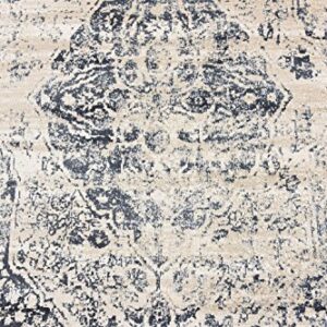 Unique Loom Chateau Collection High-Low Pile, Vintage, Traditional, Distressed, Medallion Area Rug (4' 0 x 6' 0 Rectangular, Beige/Navy Blue)