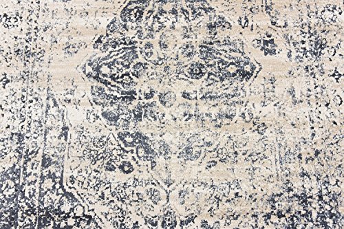 Unique Loom Chateau Collection High-Low Pile, Vintage, Traditional, Distressed, Medallion Area Rug (4' 0 x 6' 0 Rectangular, Beige/Navy Blue)