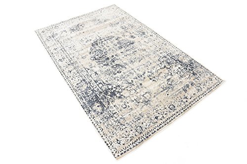 Unique Loom Chateau Collection High-Low Pile, Vintage, Traditional, Distressed, Medallion Area Rug (4' 0 x 6' 0 Rectangular, Beige/Navy Blue)