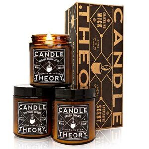 candle theory man cave stuff men candles set, crackling candles man cave home decor woodwick 4 oz candels gift men manly candles men scented warm tobacco cigar smoked suede fresh shave wood wick